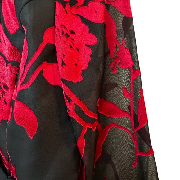 Alex Evenings Wrap Jacket Top S Dressy Black‎ Red Floral 3/4 Sleeve Formal Sheer - Picture 5 of 5